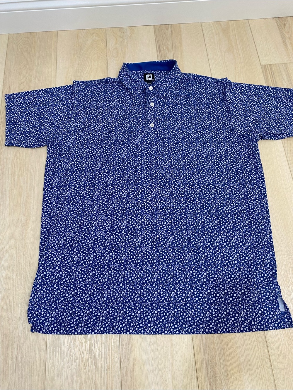 FootJoy Polo Shirt Mens XXL Blue Floral AOP Print Performance Golf Stretch